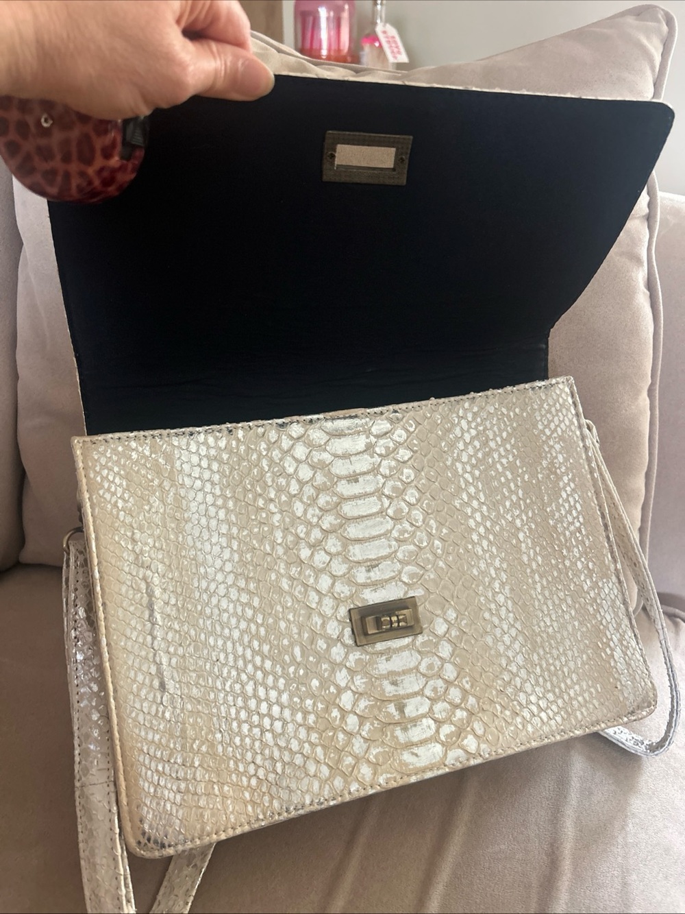 Metallic Python-Texture Crossbody Bag in Light Silver - Picture 6 of 7